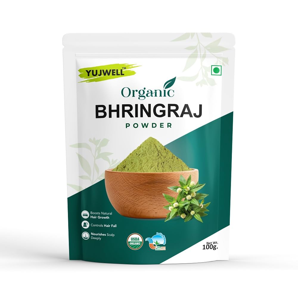 YUJWELL Organic Bhringraj (Eclipta alba) Powder 100g | Ayurvedic Hair Mask & Scalp Tonic for Men & Women | Supports Hair Growth | Safe For Regular Use | USDA & India Organic Certified-image-10