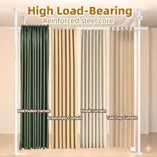 Image of Room Divider Curtain Rod for Wide Space Room Separation,4-10ft(H) 28-209inch(W) Wall Divider for Room Separation, Heavy Duty Room Partition Separator, Adjustable Folding Privacy Screens,White