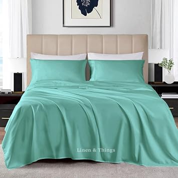 RV Twin Size Egyptian Cotton 4 Pc Bed Sheets Set 600 Thread Count Bedding and Pillow Cases Luxury Soft Bed Sheets - Sateen Sheets - 18 Deep Pocket Soft & Smooth, Solid Aqua Blue