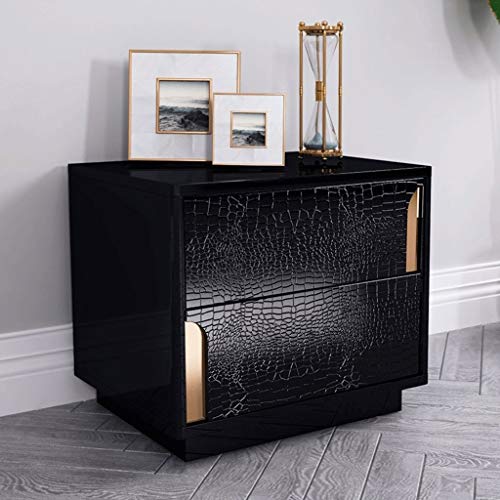 YGH Mesita De Noche Minimalista Moderno, Mueble De Madera, 2 Cajones, Mesita De Noche, Mesa De Noche Elegante, Cajonera Baja, Dormitorio Armario De Almacenamiento De Sala De Estar (Color : Negro)