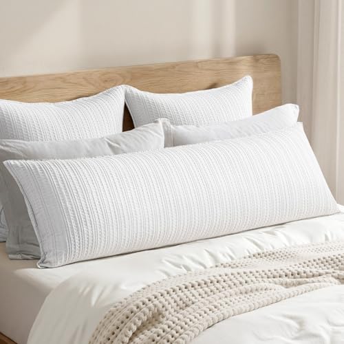Woaboy 100% Cotton Waffle Weave Body Pillowcase 1 Pack 20x54 Decorative Body Pillow Cover for Bed Couch Sofa Neutral Long Cushion Sham Modern Farmhouse Home Decor White
