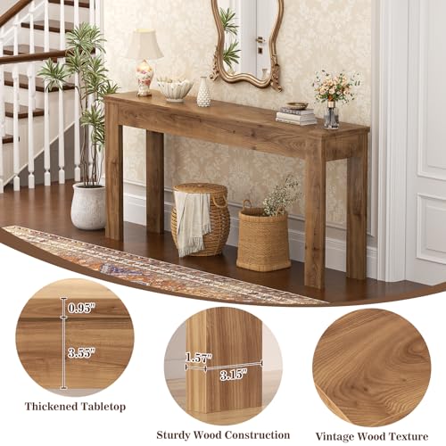 Image of Armocity Console Table, 47 inch Farmhouse Wood Entryway Table, Sofa Tables Narrow Long Behind Couch, Entry Table for Entrance, Hallway, Living Room, Brown Oak