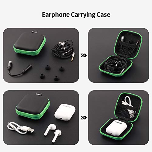 Image of SUNGUY [2-Pack Earbuds Case, Portable Small Earbud Carrying Case Storage Bag with Carabiner Clip for Earphone, Earbuds, Earpieces, SD Memory Card, Camera Chips - Green+Purple