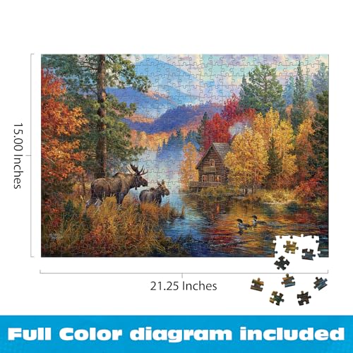 Rompecabezas Buffalo Games - Lago Adirondack, 500 piezas para adultos | Arte de Abraham Hunter, acabado en dorado, tamaño final 15 x 21,25 pulgadas, incluye póster, tablero reciclado, caja de exhibición para regalo miniatura 3