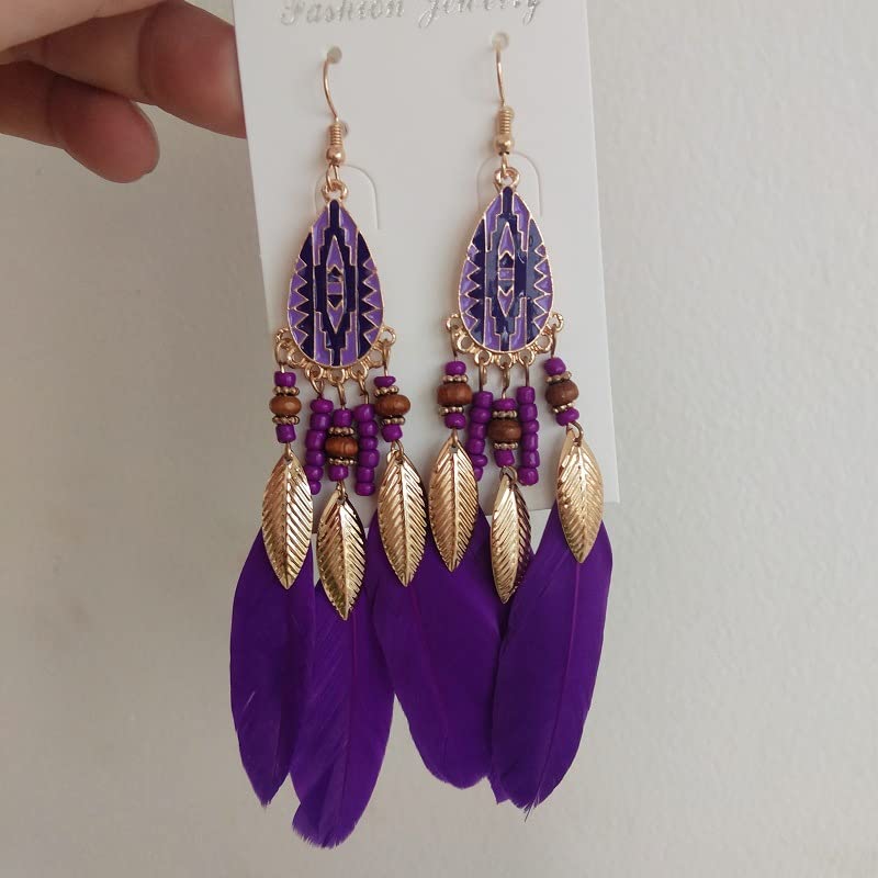 Orecchini Vintage Retrò Con Piume Di Boemia Orecchini Pendenti