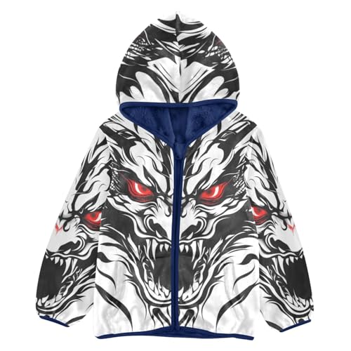 Dragon with Red Eyes Girls Fleece Jacket Girls Fall Jacket Girls Zip Up Hoodie Girls Sherpa Jacket 2-10T