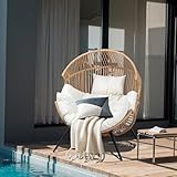 Shintenchi Wicker Egg Chair, Oversized Indoor Outdoor Lounger with Thick Soft Cushions Egg Seat 400lbs Capacity, Comfortable Chair for Patio, Balcony, Beige