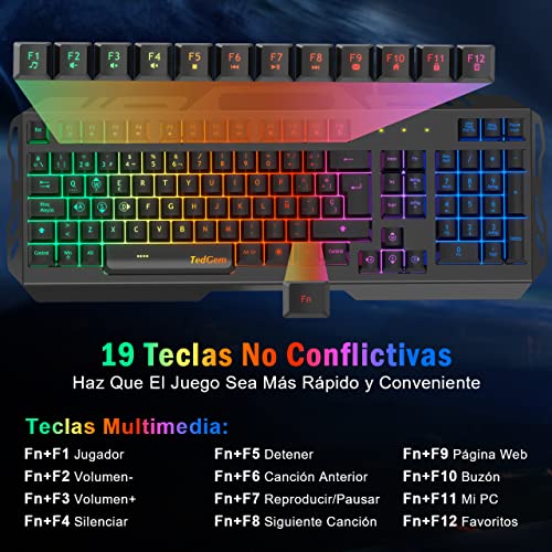 Teclados-Gaming-TedGem-Teclado-Gaming-Teclado-USB-Teclado-Gaming-PS4-LED-Retroiluminado-con-Cable-USB-Teclado-para-PC-Laptop-PS4-Xbox-One-Teclados-Espanol-Negro Teclados-Gaming-TedGem-Teclado-Gaming-Teclado-USB-Teclado-Gaming-PS4-LED-Retroiluminado-con-Cable-USB-Teclado-para-PC-Laptop-PS4-Xbox-One-Teclados-Espanol-Negro