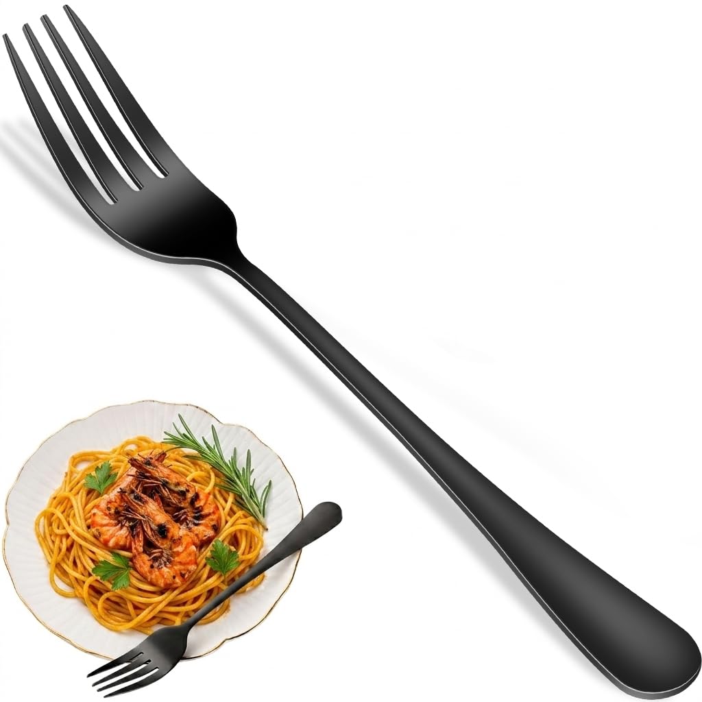 Black Dinner Forks Set, 8-Piece 8 Inches Food-Grade Stainless Steel Silverware Forks,Dishwasher Safe Cutlery Fork, Metal Black Table Fork for Home,Party or Events