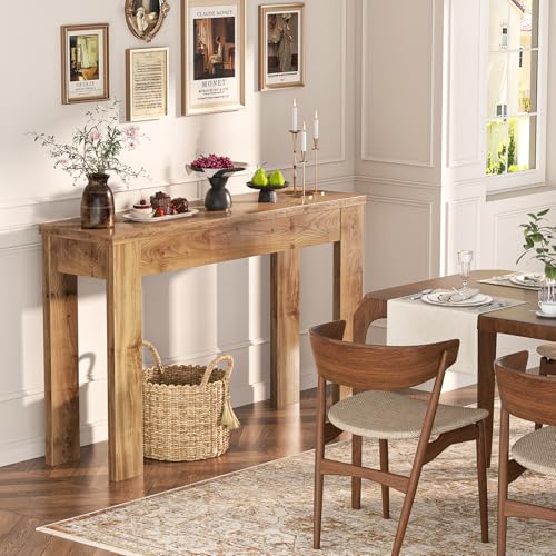 Image of Armocity Console Table, Small Farmhouse Wood Entryway Table, Sofa Tables Narrow Long Behind Couch, Entry Table for Entrance, Hallway, Living Room, 32 inch, Brown Oak