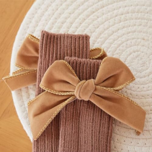 Image of 4-Pack Baby Girls Knee High Socks Infants Toddlers Bow Knit Socks Cotton Tube Ruffled Stockings