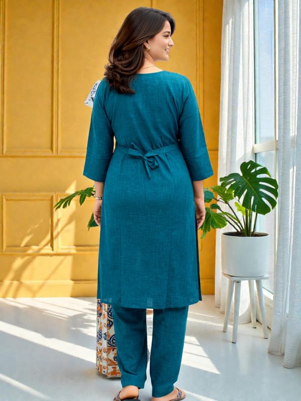 Image of RITIJYA Pure Cotton Feeding Kurta Pant Set for Women | Floral Anarkali Pregnancy Dress with Concealed Nursing Zipper Side Pocket | Pre & Post Partum | Maternity Dresses | Baby Shower Outfit