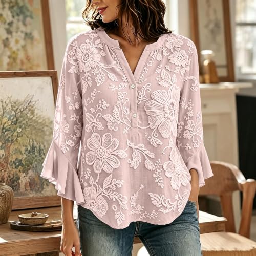 Generic Womens Casual Boho Top Printed Soft 3/4 Ruffle Sleeve Floral Blouse - image 7