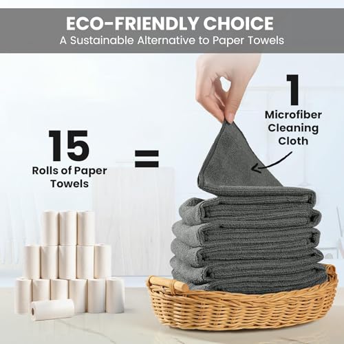 Image of 12 Pack Microfiber Cleaning Cloth, 3 Assorted Colors Cleaning Rags for Housekeeping, Colorful Reusable Microfiber Towels for Car, Kitchen, Bathroom and Household Cleaning Supplies, 11.8 inchX11.8 inch