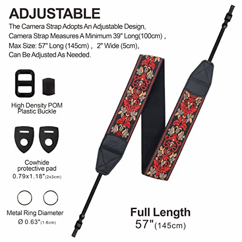 Red Woven Vintage Camera Strap For All Dslr Camera - Embroidered Christmas Gift, Universal Neck & Shoulder Strap Adjustable, Floral Pattern, Great Photographer Stocking Stuffer For Photographers #TOP6