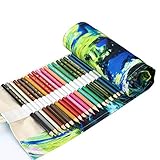 Coideal Colored Pencil Holder Case/ 72 Slots Canvas Wrap Holder Roll Up Pouch Case Bag Set for Kids and Adults, Travel Drawing Coloring Pencil Roll Organizer for Artist (72 Holes, Painting)
