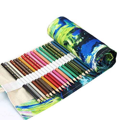 Colored Pencil Holder Case, Coideal 72 Slots Canvas Wrap Holder Roll Up Pouch Case Bag Set for Kids and Adults, Travel Drawing Coloring Pencil Roll Organizer for Artist (72 Holes, Painting)