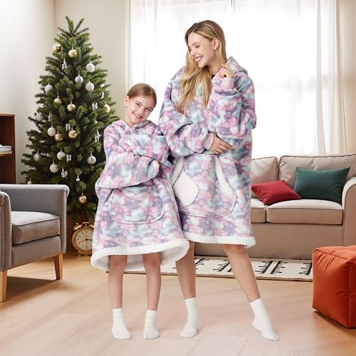 Image of Giggling Getup Wearable Blanket Hoodie for Girls and Boys Sherpa Fleece Hooded Blanket Sweatshirt Warm Cozy Sherpa Wearable Throw Oversized Hoodie with Giant Pocket & Sleeves for Kids Unicorn