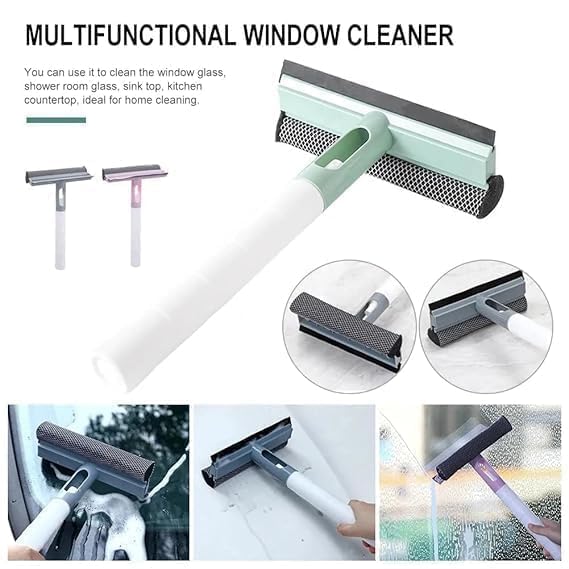 Sohansh 3-in-1 Spray Window Cleaner | Spray, Scrape & Wipe Glass Brush Wiper | Multifunctional Double-Sided Cleaner for Windows, Bathroom Tiles, Tables & Car 3
