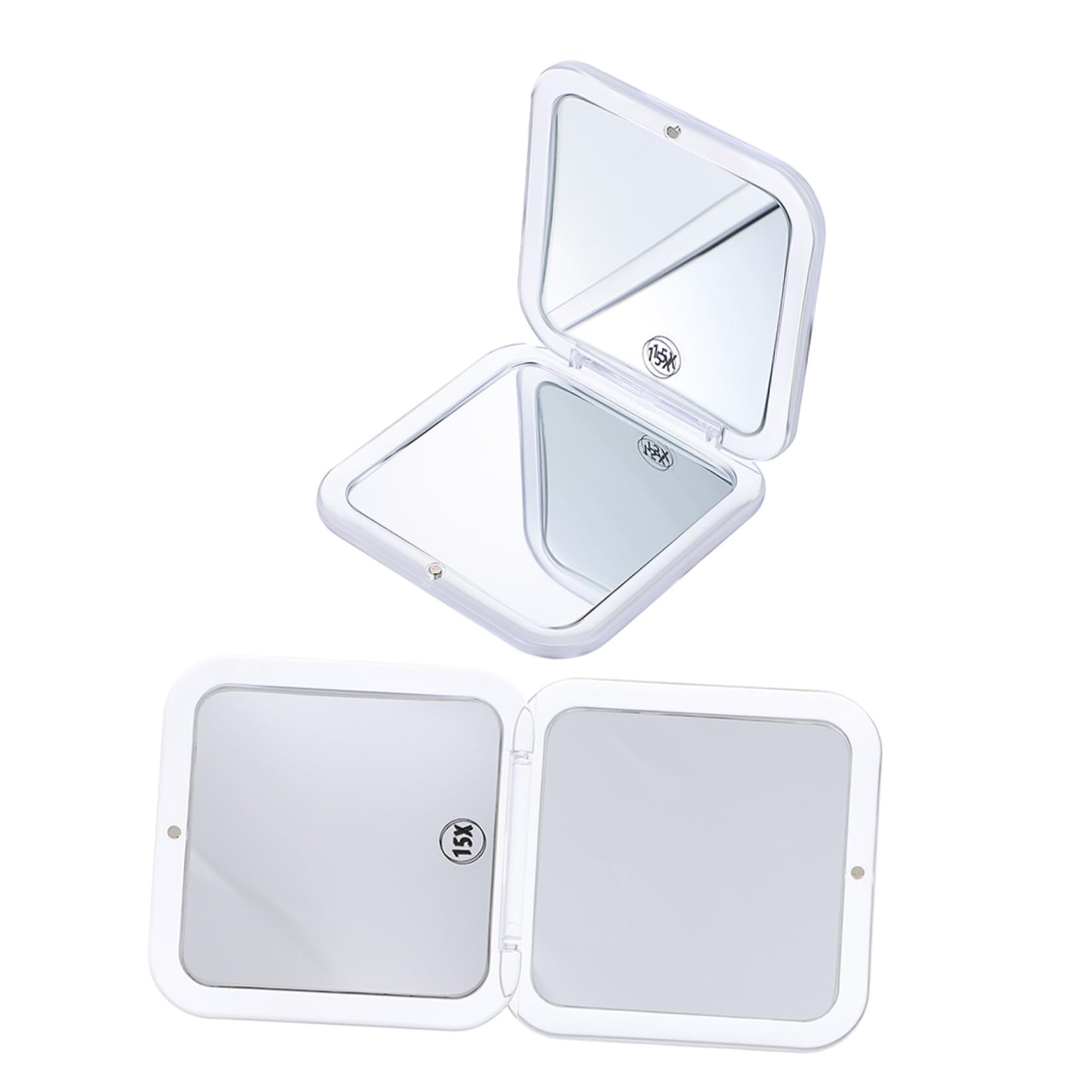 Espejo de Maquillaje Plegable Mini Cuadrado 15x 2 Piezas | Acrílico Blanco, Doble Cara 1x/15x, Portátil y Estable, Formato de Bolsillo para Bolso y Viaje