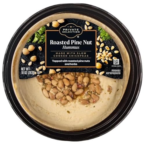 Roasted Pine Nut Hummus, Creamy Mediterranean Chickpea Dip, Vegan, Non-GMO, Gluten-Free, Plant-Based Spread, 10 oz