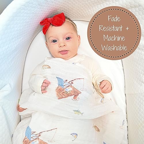 Image of LollyBanks Muslin Swaddle Blankets 2PACK, 100% Cotton Baby Blanket 47 x 47 Inches, Large Baby Swaddle Breathable, Muslin Blankets for Boys and Girls (Mallard Duck and Fishing Print)
