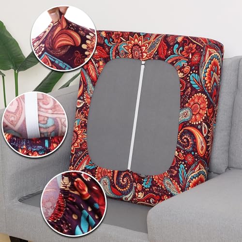 Image of YISUN Sofa Couch Cushion Covers, Stretch Printed Couch Seat Slipcover, Soft Couch Cover for Dogs, Washable Non-Slip Furniture Protector for Sectional Armchair Loveseat (Red Flower, 2 piece)