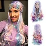 TopWigy Curly Cosplay Wigs Rainbow Heat Resistant Long Colored Costume Wigs Anime Party Multicolor...