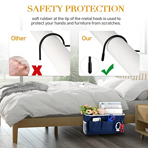 Image of Bedside Storage Caddy /Bedside Hanging Storage Bag for Headboards Bunk Beds Dorm Rooms Book Phone Magazine Holder (Navy Blue)