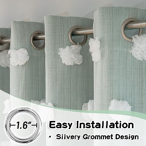 Image of MYSKY HOME Kids Curtains for Boys Bedroom Room Darkening Grommet Double Layer Curtains for Son Room Decor 63 Inches Long White Pom Pom Sheer Blackout Curtains 2 Layers Aqua 52 x 63 Inch 2 Panels