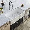 Fireclay Farmhouse Sink, DeerValley DV-1K502 Solstice 33"L x 18"W Farmhouse Kitchen Sink White Single Bowl Farm Sink Reversible Apron Front with Sink Grid and Basket Strainer