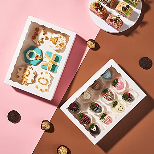 JCXGRVC 48PCS 10 x 7 x 2.5 inches Premium White Bakery Boxes for Cookies, Strawberries Boxes with Clear Display Window