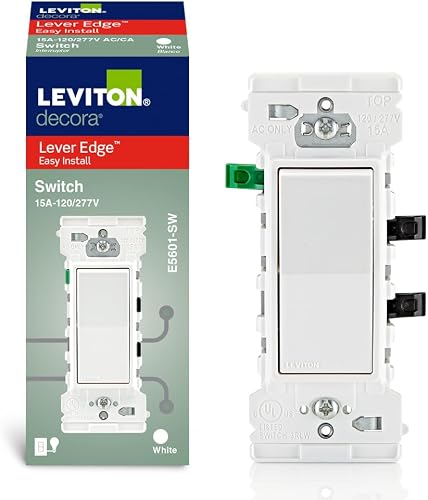 Leviton Decora Edge E5601-SW Interrupteur à bascule unipolaire 15 A, blanc