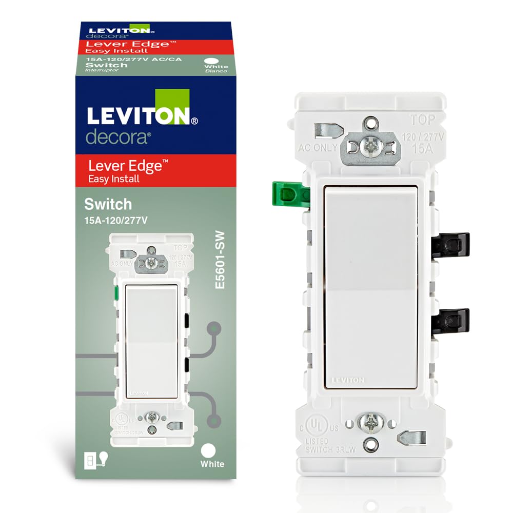 Leviton Lever Edge 15 Amp Single Pole Rocker Switch, 10-Pack, E5601-MW, White
