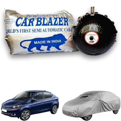 Image of CARBLAZER Portable & Semi-Automatic Full Body Car Covers: Heavy Duty Device| Anti-Theft| Dust & Scratch Proof | Water & Wind Resistant|Custom Fit| Dual-Side Cover, Compatible for Tata Tigor
