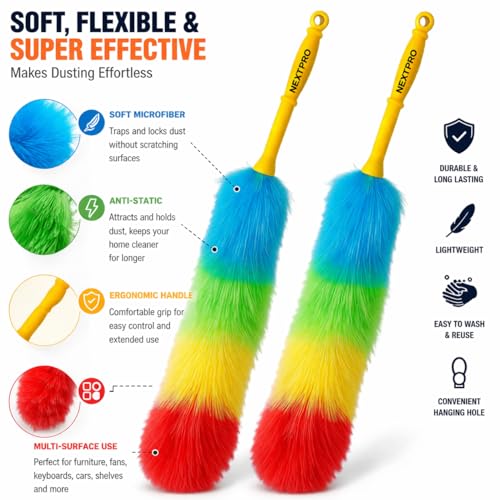 Image of Colorful Microfiber Static Duster for Dust Cleaning | Static Cleaning Duster | Dry Dust | Easy to Cleaning Home, Office, Shop, Car, Ceiling Fan - Pack of 2.