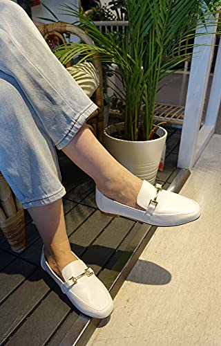 Feversole Women's Fashion Trim Deco Loafer Slippers White Plain Pu Size 7.5 M Us #TOP6