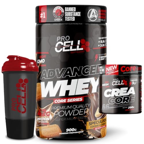 PACK Procell Proteinas Whey Advanced 900Gr (Speculoos) + Creatina monohidratada 200Gr + Shaker 'REGALO' Gana masa muscular, Fuerza, Resistencia, Tonificacion muscular, Recuperacion deportiva