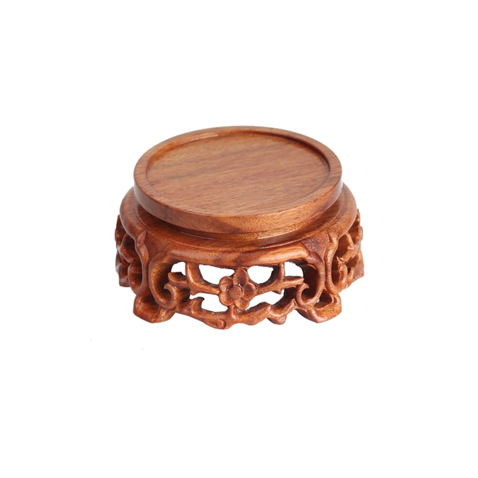 MPOPO Bonsai Pedestal Wood Carving Home Decoration Display Stand Vase Buddha Statue Base Round Strange Stone Bonsai Teapot Vase Display Stands Pedestal Base(A)