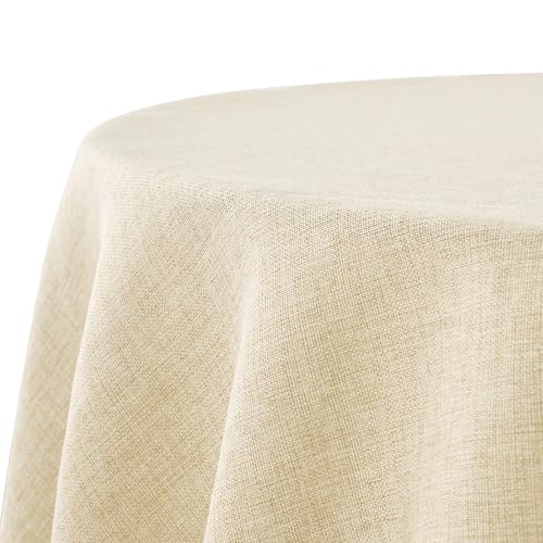 Decomira Tischdecke wasserabweisend Leinen-Optik - Fleckschutz abwaschbar - Garten-Tischdecke Outdoor Tischtuch Esstisch - Natur Beige - 140 cm Rund