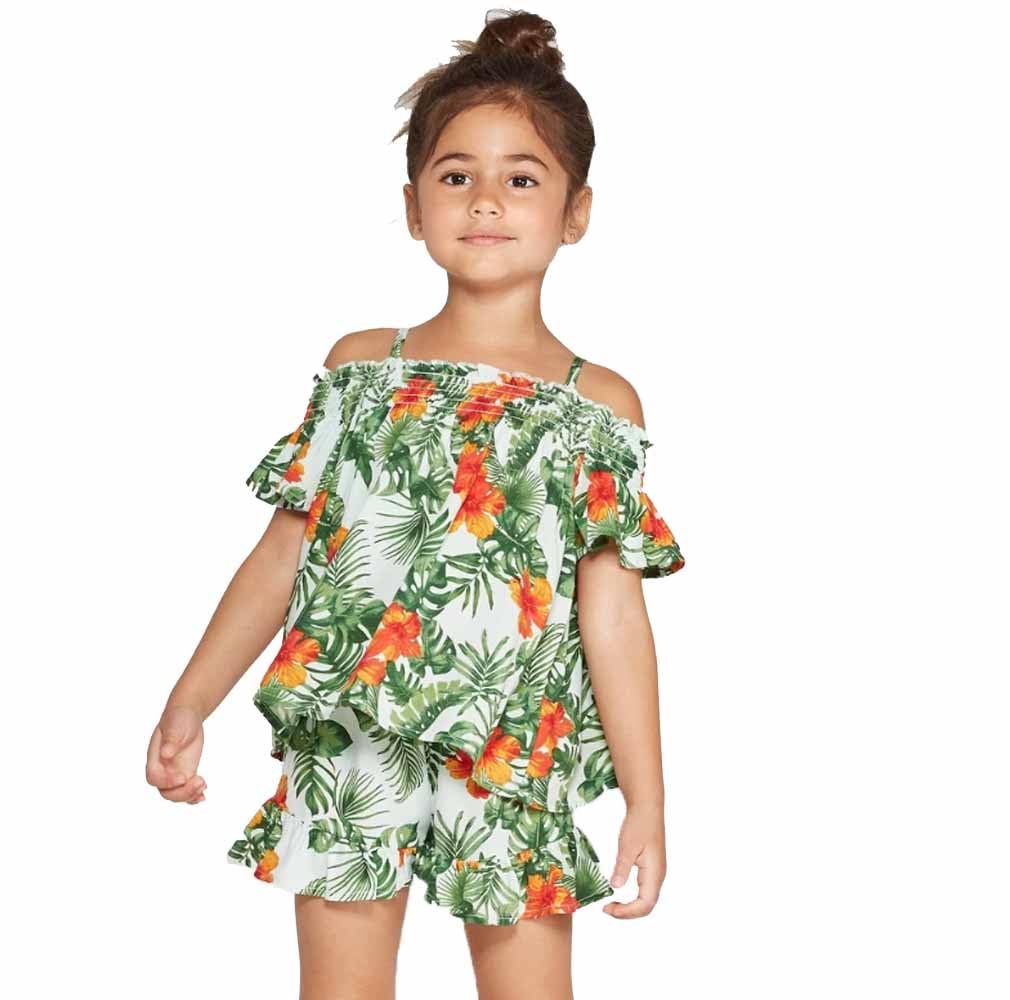 art class Baby Girls' Off The Shoulder Tropical Floral Print Blouse - (US, Age, 18 Months, Green Floral Tropical)
