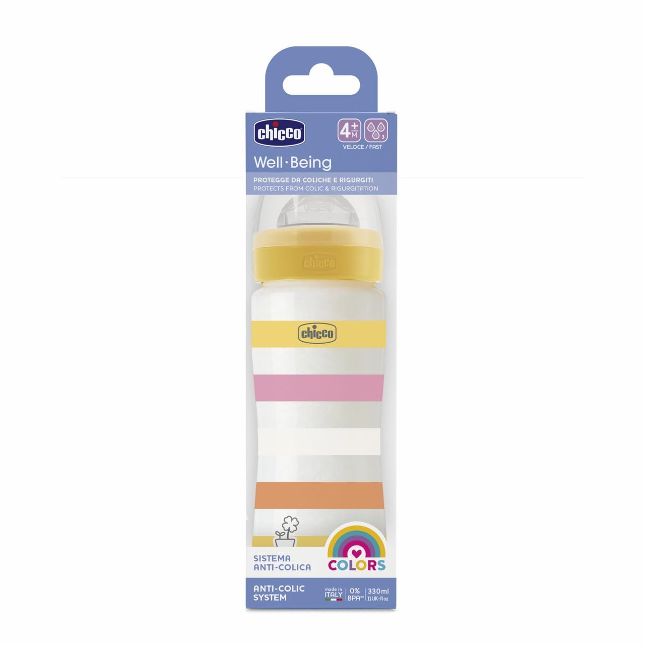 Chicco Fast Flow Wellness Bottle with Physio Teat in Soft Silicone and Soft Sense Finish, Anti-Colic - Image 2