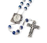 Rosario Misterios del Rosario chapado en plata y cuentas facetadas azules - Rosario chapado en oro - Culto cristiano de plata