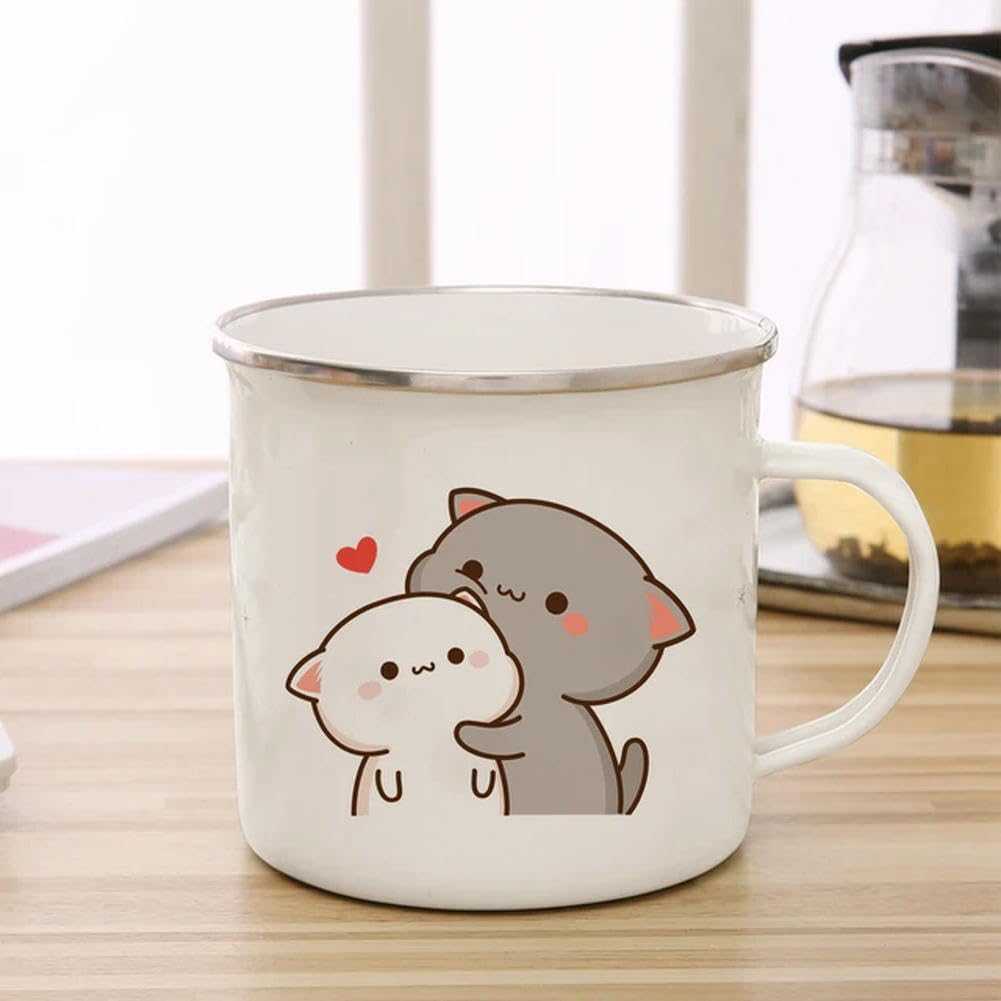 umsl Peach and Goma cat Enamel cup Coffee tea Mug cute animal Breakfast Dessert milk water cup couple gift