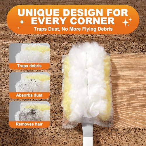 Image of JOYMOOP Disposable Duster for Cleaning, with 1 Handles & 24 Ct Yellow Heavy Duty Refills for Swiffer Feather Duster, Household Cleaning Tool for Electronics, Dusting Furniture, Blinds