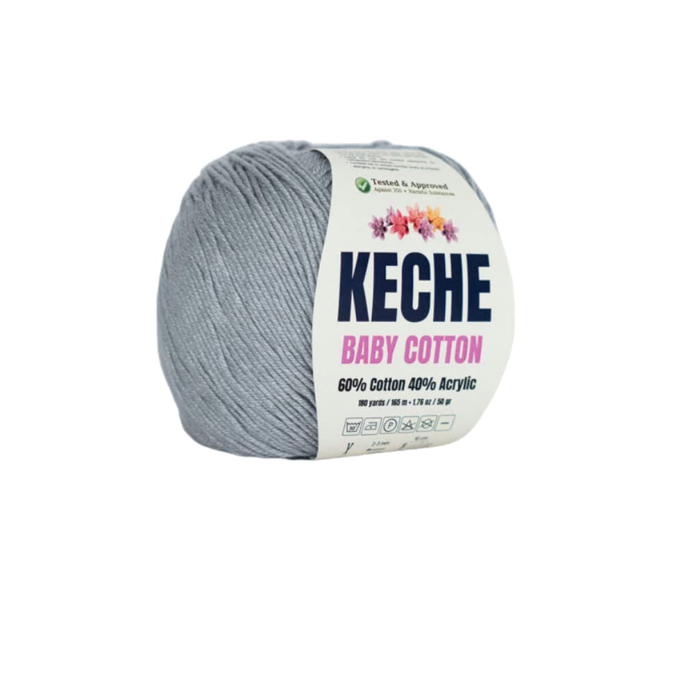 KECHECotton Yarn, 60% Cotton 40% Acrylic Yarn, Soft Cotton Yarn for Crochet and Knitting, Amigurumi Yarn 1 Skein/Ball 1.76 Oz (50g) / 180 Yrds (165m) - Grey