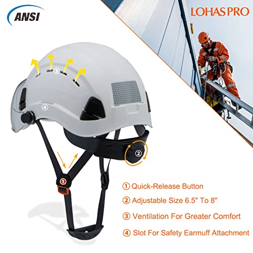 Lohaspro Hard Hats Construction Osha Safety Helmet With Visor Ansi Z89.1 Approved Men Women Adult Vented Hardhat Arborist Rescue Climbing Tree Work Casco De Construccion(L1 White Clear) #TOP2
