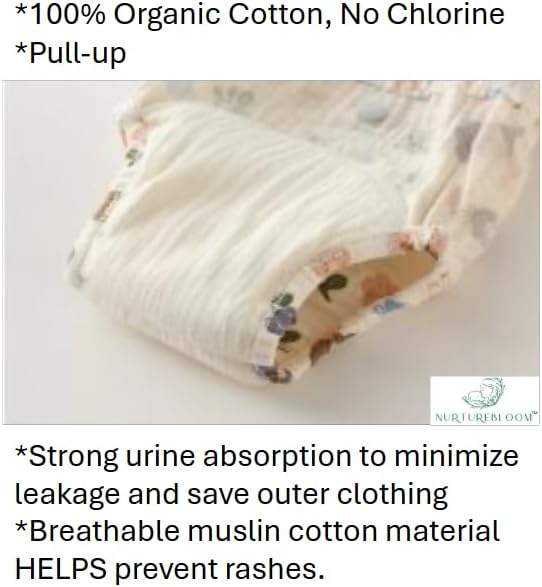 100% Muslin Cotton Potty Training Pull-Up Underwear for Toddler (1 Pack of 6, 23–35 lbs), Reusable, Leak-Resistant, Breathable for Sensitive Skin 23-35 Pound image 9 of 9 B0F6DCQYLW