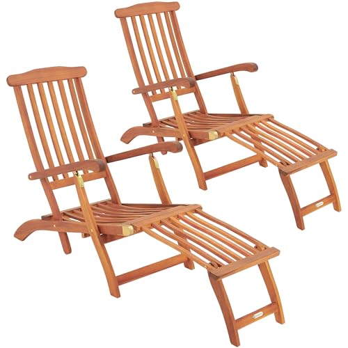 Casaria® 2X Sonnenliege Klappbar Holz Gartenliege 2 Personen Rückenlehne 4-Fach verstellbar Fußteil abnehmbar Liegestuhl Akazie FSC®-Zertifiziert Armlehne Garten Balkon
