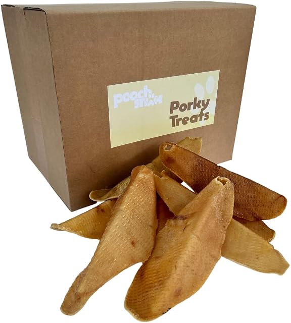 Pooch Snax - Natural Dog Treat Shaped Like a Pigs Ear, 50 Medium Porky Ears, Tasty Pork Chew,  Air Dried & made from British Pork - Perfect for Healthy Snacking and Dental Care